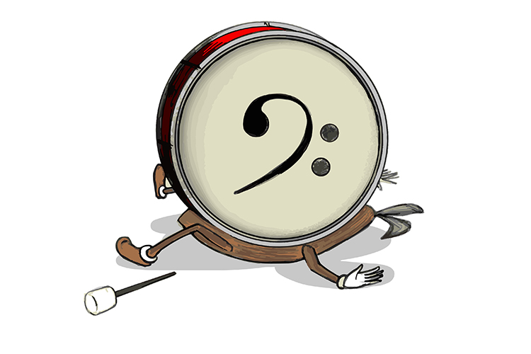 a bass drum that has flattened the seed that was playing it